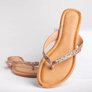 Forever Women Glitter Thong Strap Flip Flop Sandals - Rose Gold - Size 8